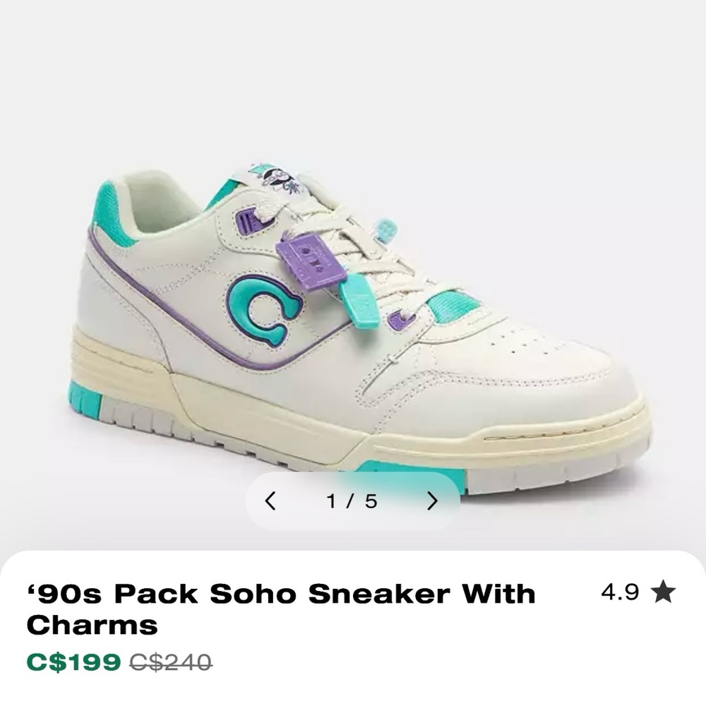 Coach Leather White and Teal Sneakers
